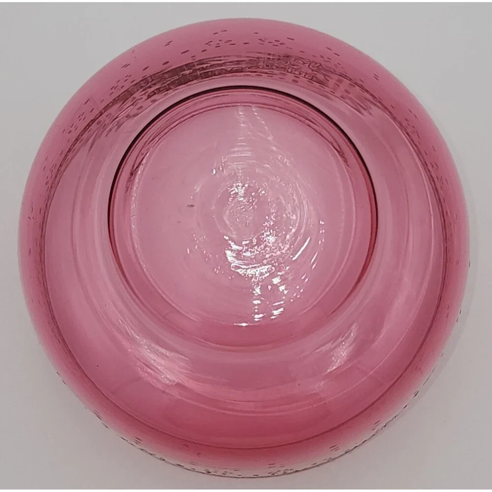 Vintage Cranberry & Gold Art Glass Bowl with Raised Enamel Floral Decorations